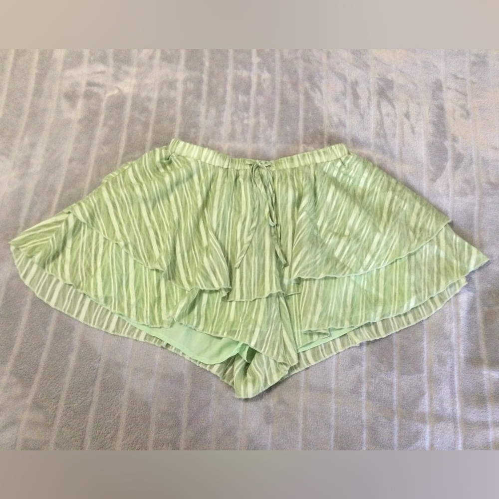Lulus Light Green Striped Ruffled Mini Skort Size S